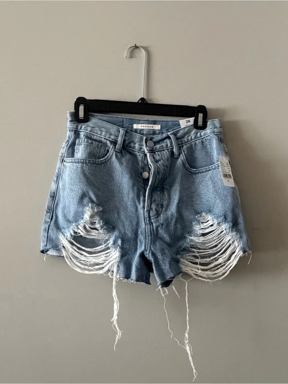 PacSun Light Blue High-Rise Ripped Denim Shorts